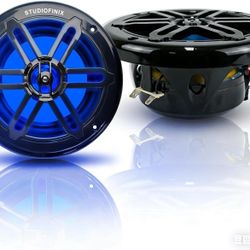 STUDIOFINIX 8inch 900W Marine Speakers with LED Lights -2 Way Weather Resistant Boat Speakers Perfect for Boats, ATVs, UTVs (Pair,Black)