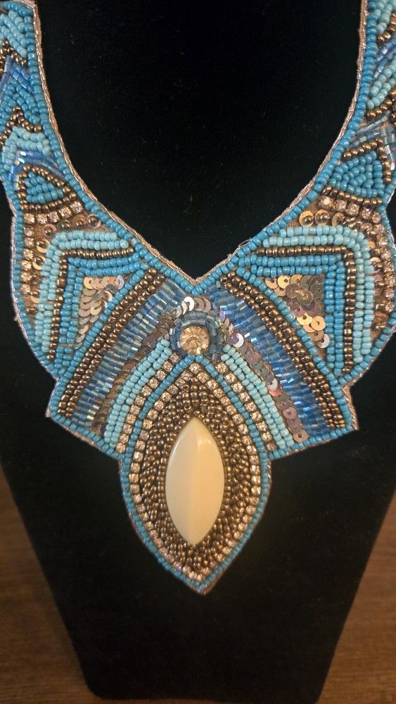 Seedbeads,crystals Bib Style W/ Head Piece