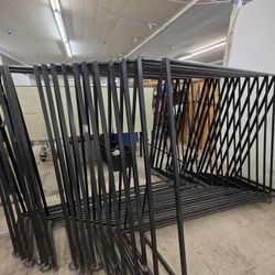 Commercial-grade rolling garment racks.
