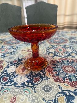 Red Amber Glass Pedestal Compote Dish