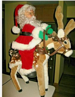 Large Santa Claus Riding Reindeer Christmas Decoration