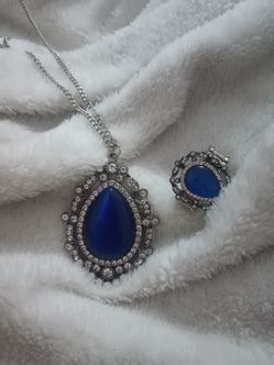 Blue stone necklace and ring