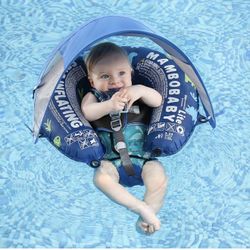 Mambobaby Float Baby Pool Float with Canopy Portable Baby Float Self-Inflating Compressible Folding Floating Packable 3 To 24 Month