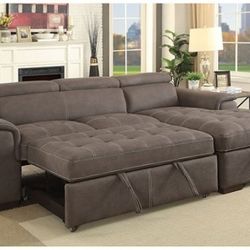 Brand New Ash Brown Sectional Sofa Storage Sleeper