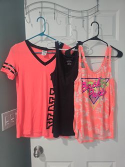 neon coral vneck by PINK Victoria's Secret black sparkle tank beach party coral tank with side split