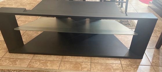 Modern Black TV Stand with Glass Shelf