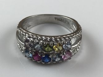 Very beautiful Tiara 14k solid white gold Multicolor Stone ring .