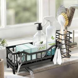 Sponge Holder for Kitchen Sink, Kitchen Sink Caddy with Long-Handled Dish Brushes Holder, 304 Rustproof Stainless Steel Countertop Organizers and Stor