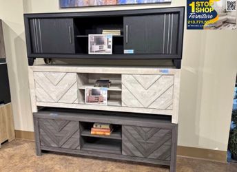 Wood TV Stand with Chevron Cabinet Doors 70”