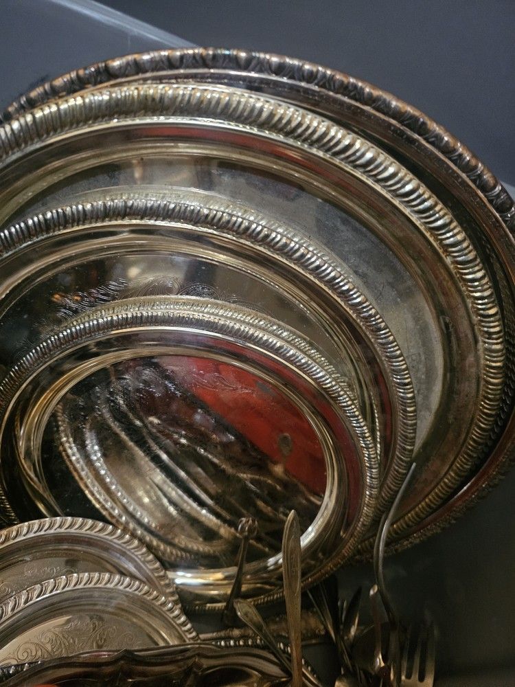 Antique Silverware Trays And Cups