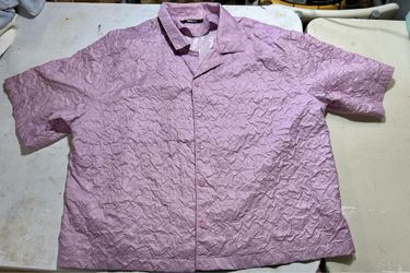 NOVA MEN Purple Textured Polyester Short Sleeve Shirt Size XL