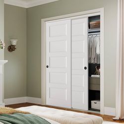 60” x 80” 5-Panel Bypass Sliding Closet Doors White Primed Paintable with Track Hardware Kit