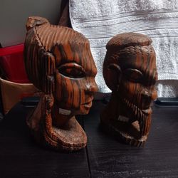 Wooden Statues Female And Male 