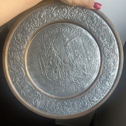 antique, hand-engraved copper plate or tray, likely originating from Persia/ Middle East
