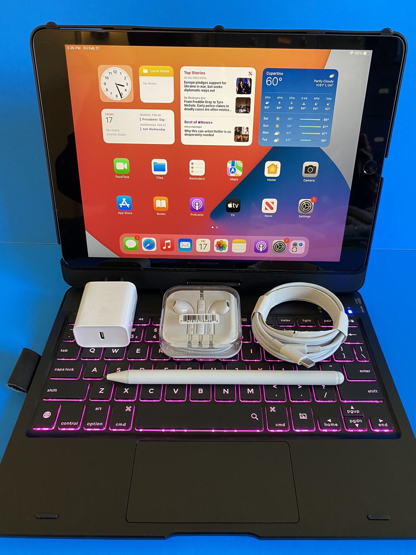 Apple IPad 9th Generation (10.2” Retina /Touch ID /Latest IOS 16/ 2021 Model) 64GB with Pen, Keyboard & Accessories