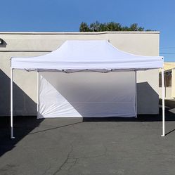 New in Box $160 Heavy Duty 10x15 FT Canopy with (1 Sidewall) EZ PopUp Party Tent w/ Carry Bag (White, Black) 