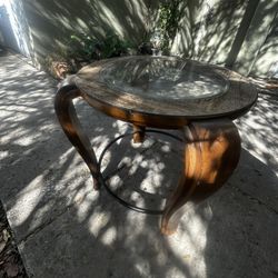 Wooden Round Table With Glass Top 