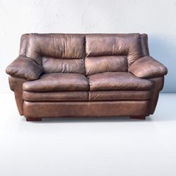 Brown Leather Loveseat Sofa