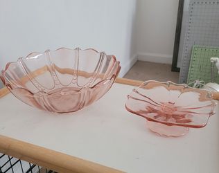 Pink Glass Bowls Dishes Set Vintage Style