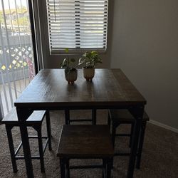 Wooden Stool Dining Table 4 Seats 
