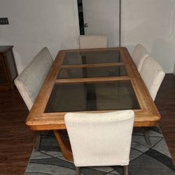 Wooden Glass Dining Table Set With 4 Chairs And Bench