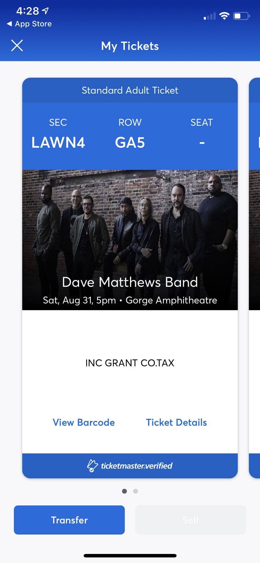 Dave Matthews Band - Gorge Amphitheater, Lawn - 2 nights w. Two tickets/night