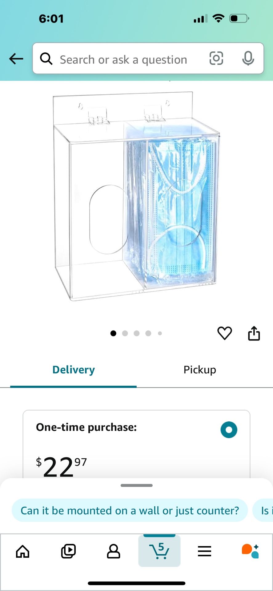 QWORK Acrylic Face Mask Dispenser Box, Clear Mask Glove Holder with Lid, Disposable Masks, Gloves, Shoe Covers, Hairnets, Wall Mounted or Countertop