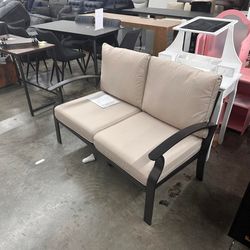 Modern Beige 2-Seater Loveseat - Thick Cushions, Sturdy Metal Arms