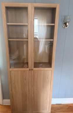 IKEA BILLY / OXBERG Bookcase with panel/glass doors, oak effect 31 1/2x11 3/4x79 1/2 " Made in Italy