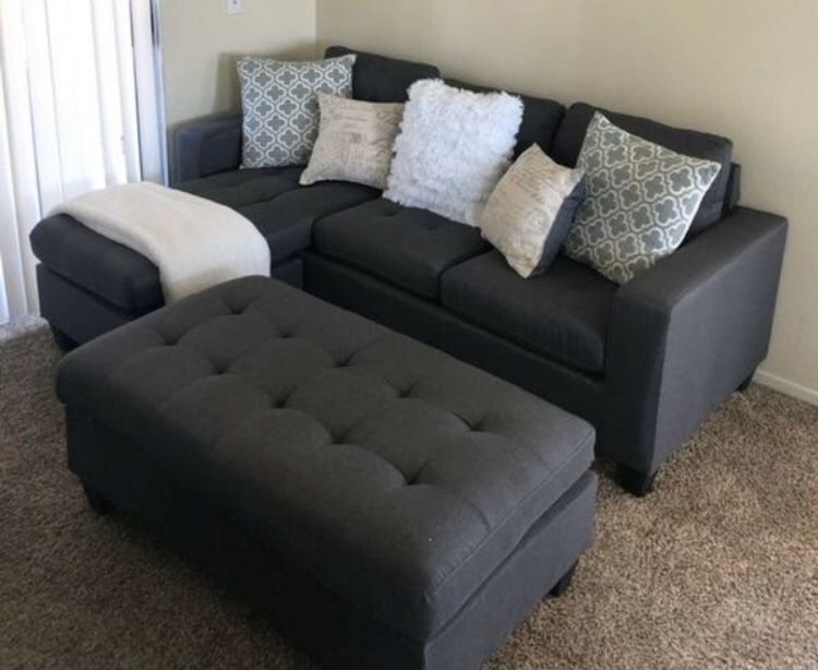 New in box grey sectional ottoman included