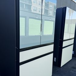 Samsung Bespoke 29 cu ft. Standard Depth 4-Door French Door Smart Refrigerator in Morning Blue/White Glass with Beverage Center