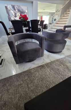 ❤️ 2 New Modway Elegant Gray Velvet Swivel Arm Chairs ❤️