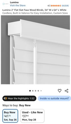 Lumino 2" Faux Wood Blinds 34" x 64" White