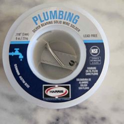 Plumbing silver bearing solid wire solder.  Lead free. 3mm 8oz   Soldadura de alambre solido sin plomo. 