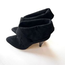 Via Spiga Suri Black Suede Foldover Heeled Ankle Boots Sz 9 M 