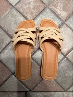 6.5 Size Nude Strappy Slide Sandals