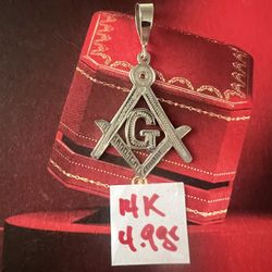 14K Solid White Gold Masonic Pendant For Wedding 4.9Gr
