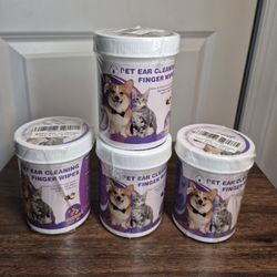 Pet Ear Cleaning Finger Wipes 4 Pack Lot Plant Fragrance 260 Ear Wipes Cats Dogs