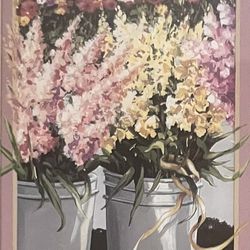 Small Vintage Framed Flower Market Art by January Hooker Signed Rare (Read Descr)