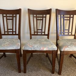 3 Wood Chairs With Upholstered Seats