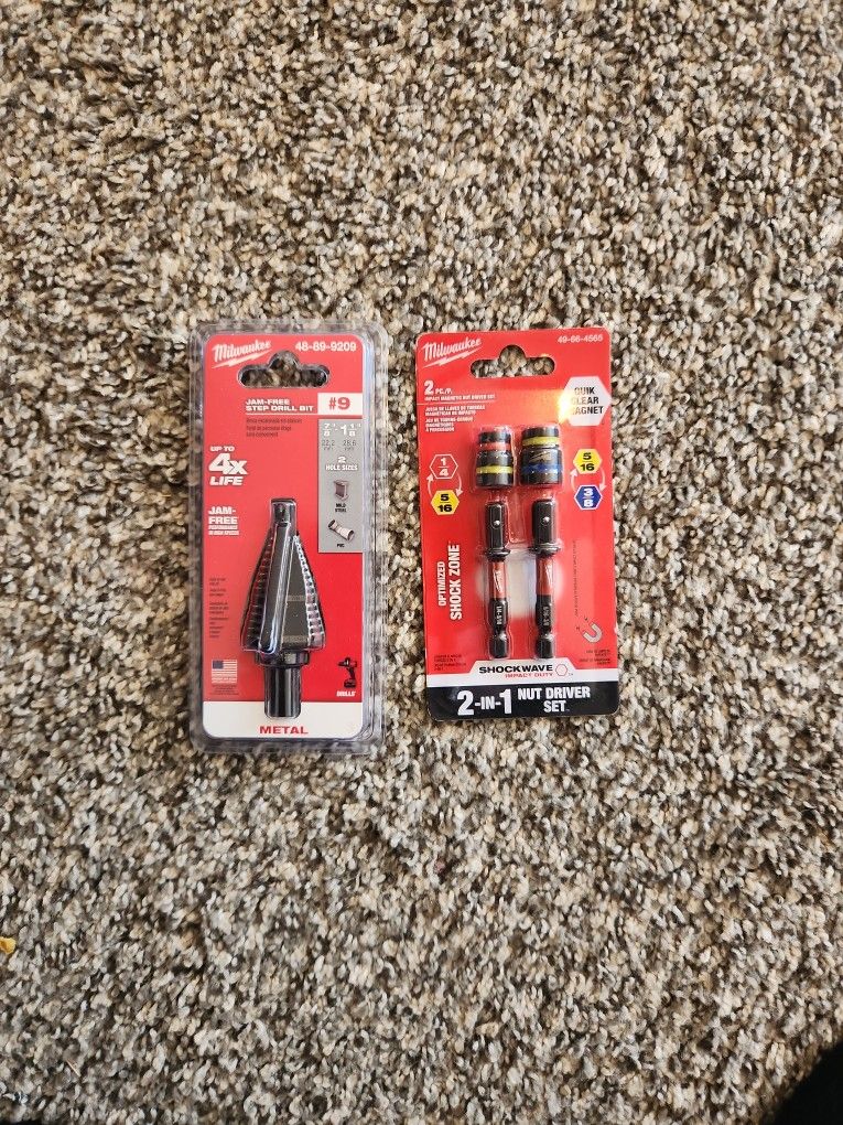 Milwaulkee Jam Free Step Drill Bit #9 + 2in1 Nut Driver Set