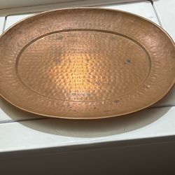 Cellar Hammered Solid Copper Oval Serving Tray