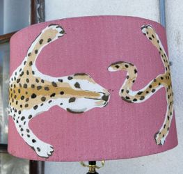 Pink Cheetah Print Fabric Lamp Shade.