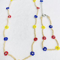 Colombian Choker Necklace Daisy Red Yellow Blue Unisex Colombia