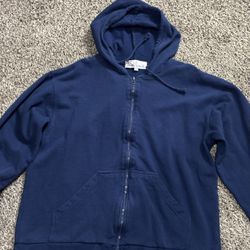 Navy Blue Zip Up Hoodie 2000s Style Vintage 