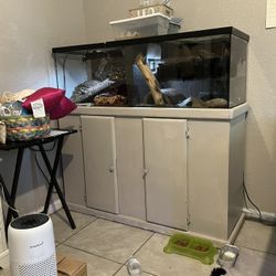 55 Gallon tank double opening tops with custom background and stories/levels WITH wooden tank stand