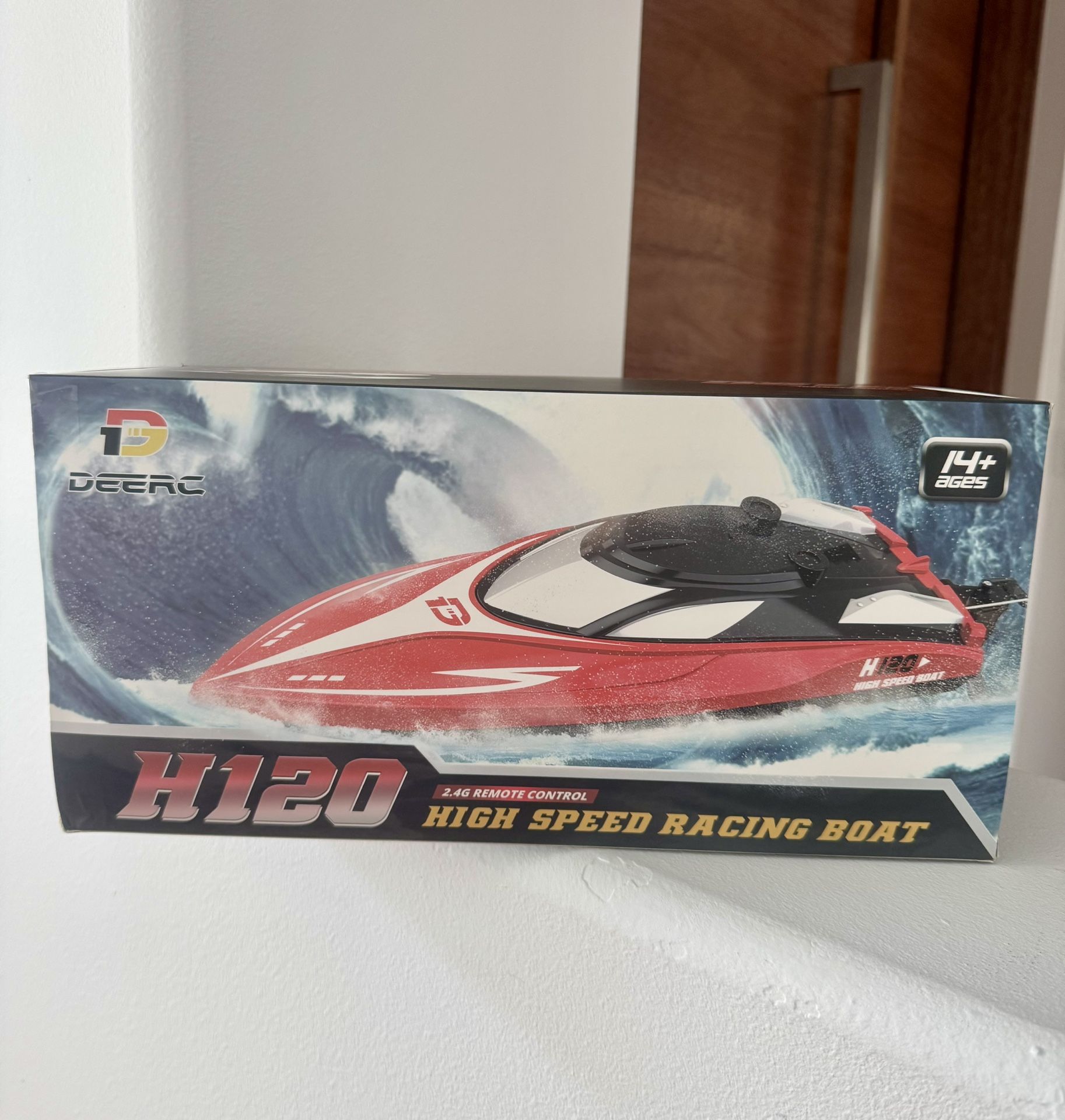 DEERC H120 Fast RC Boat for Pools and Lakes, 2.4 GHz 20+ MPH Racing Boats for Kids & Adults with Rechargeable Battery,Low Battery Alarm,Capsize Recove