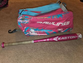Girls Rawling Softball bag and Easton bat