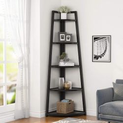  70 inch Tall Corner Shelf, 5 Tier Modern Corner Bookshelf Bookcase Industrial Corner Ladder Shelf 