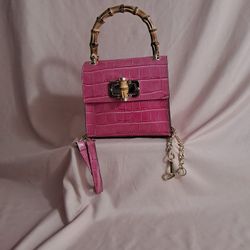 Vintage - New -Patella Pink Lemonade Crocodile Embossed Italian Leather